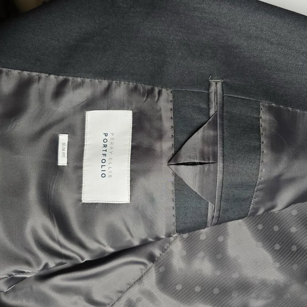 Perry Ellis Portfolio Mens Modern fit Jacket‎ Blazer 44R Grey Slim Fit NWT